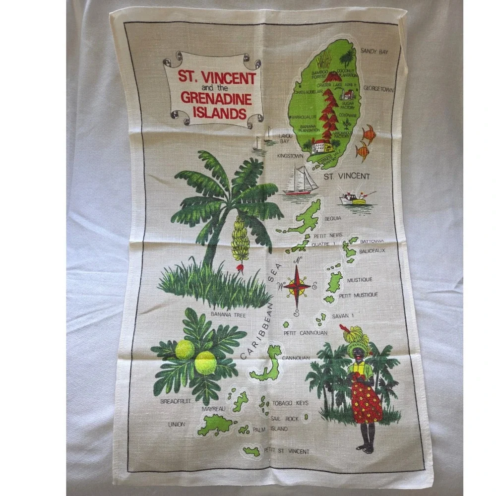 Vintage Irish Linen Tea Towels Lot of 4 - N. Ireland‎ St Vincent Souvenirs